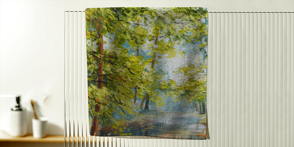 Oil painting landscape - autumn forest near the river, 