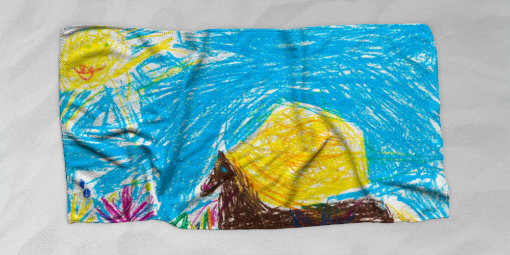 child's drawing - Horse grazes in meadow, 