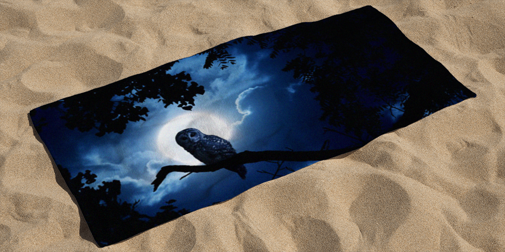 Owl Watches Intently Illuminated By Full Moon On Halloween Night, 