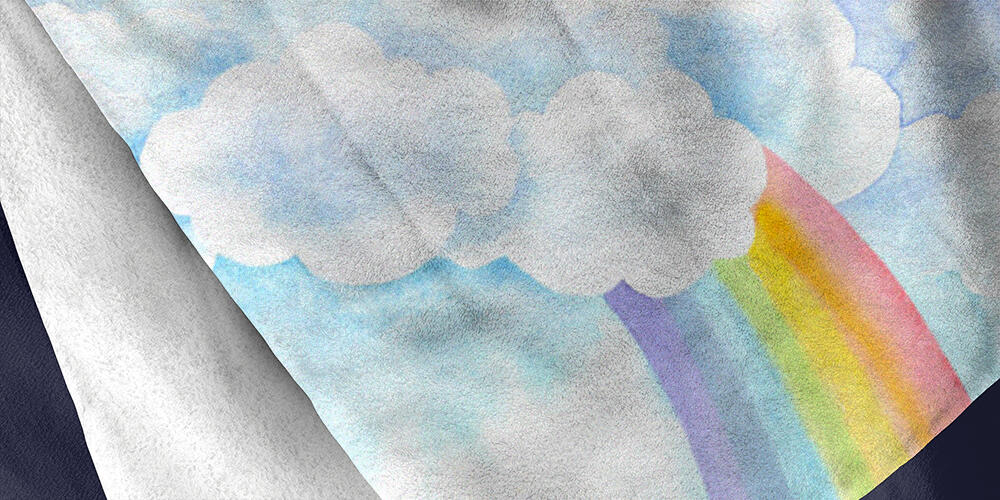 Composition with rainbow and clouds in hand drawn style, 