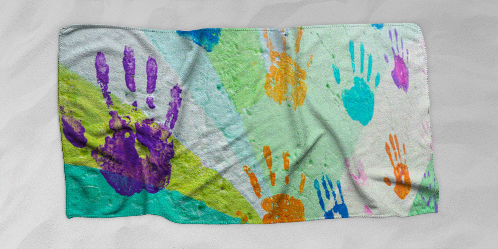 background made from color handprints of kids, 