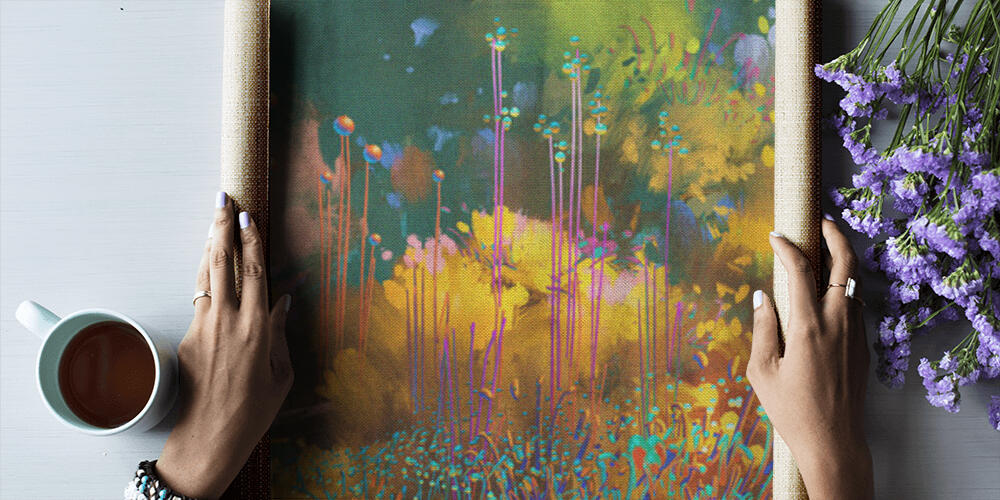 fantasy forest with colorful plants and flowers, 