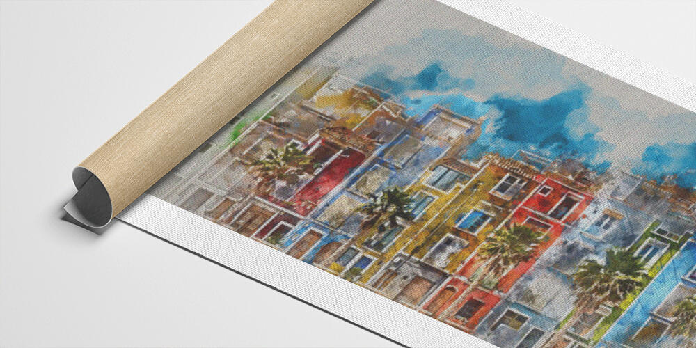 Digital watercolor painting of Villajoyosa town, 