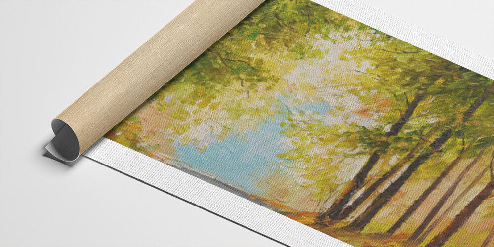Oil painting landscape - autumn forest near the river, 