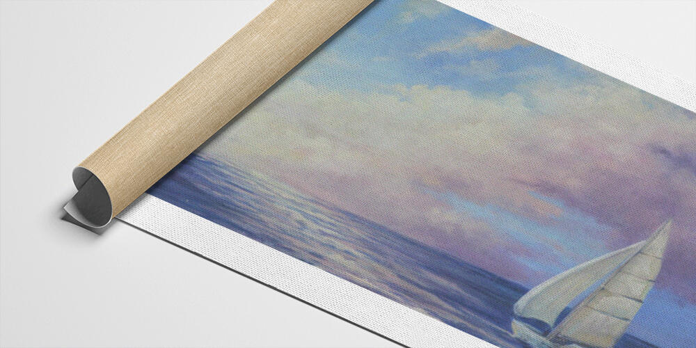 handmade oil painting with a sea landscape at sunset, 