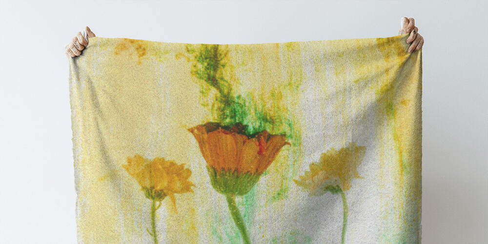close up view of flowers and yellow paint splashes, 