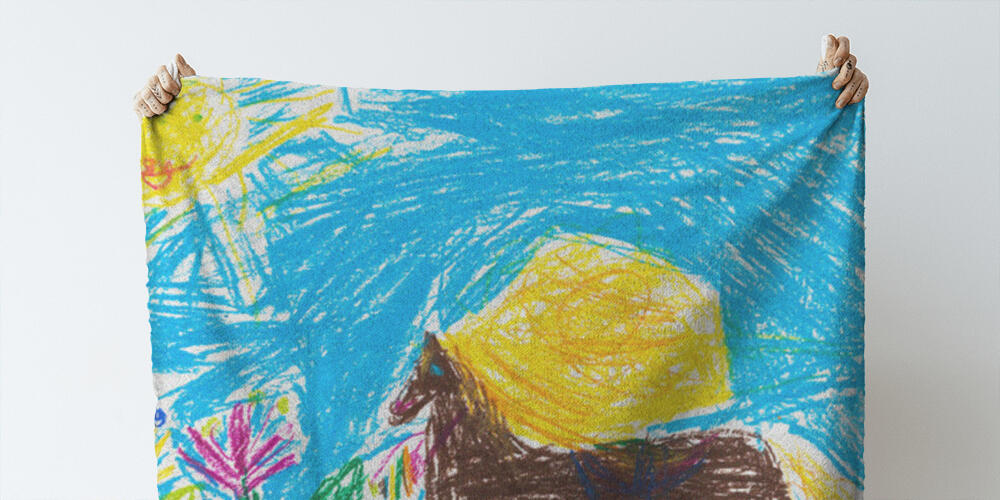 child's drawing - Horse grazes in meadow, 