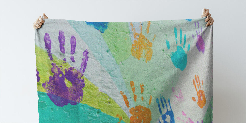 background made from color handprints of kids, 