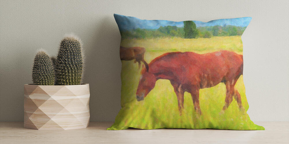 Picture three horses on a pasture, 