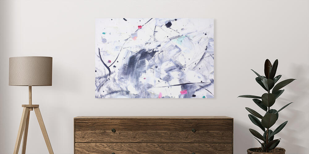 Abstract painting and blue paint, 