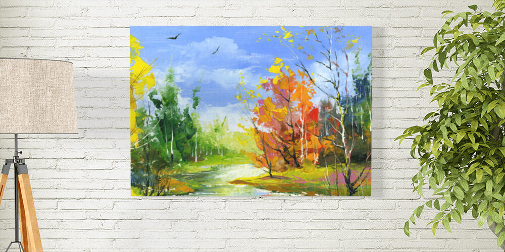 Autumn landscape with the wood river, 
