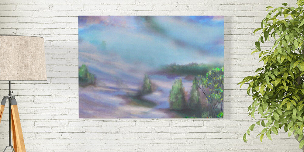 Tranquil night landscape painting, 