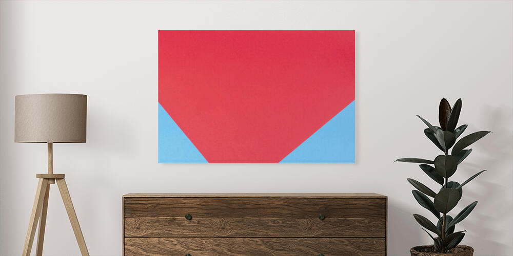 Color papers geometry flat composition background with red and blue tones, 