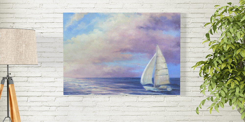 handmade oil painting with a sea landscape at sunset, 