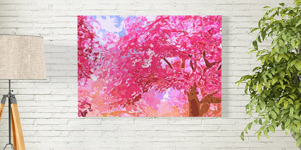 Blossoming Trees in Spring Bloom Garden Lowpoly Art Illustration, 