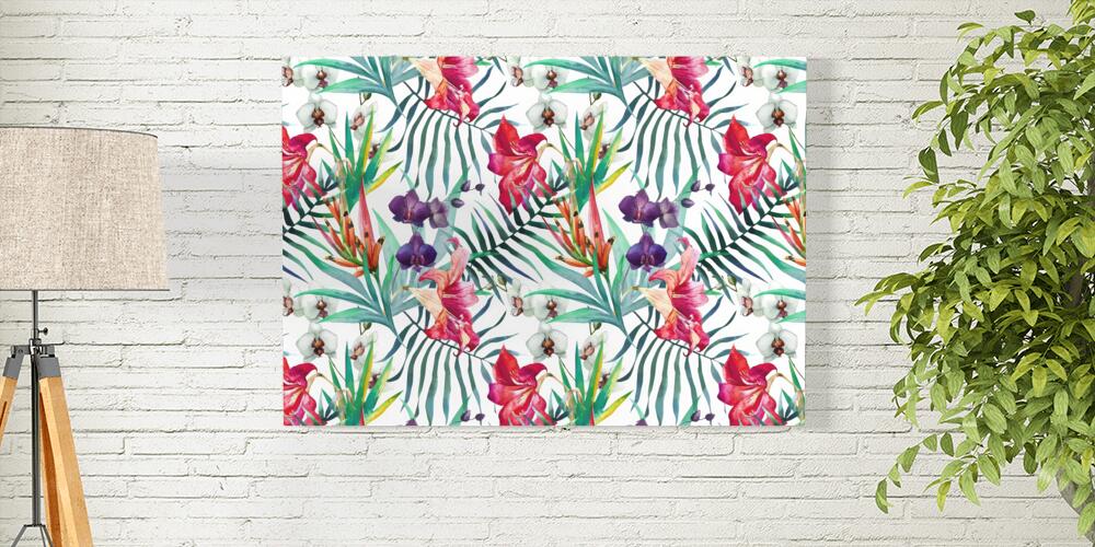 Fiori tropicali acquerello pattern, 