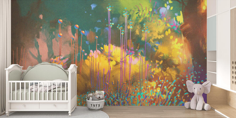 fantasy forest with colorful plants and flowers, Bambini