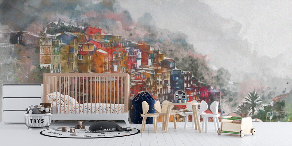 Digital watercolor painting of Manarola, Bambini