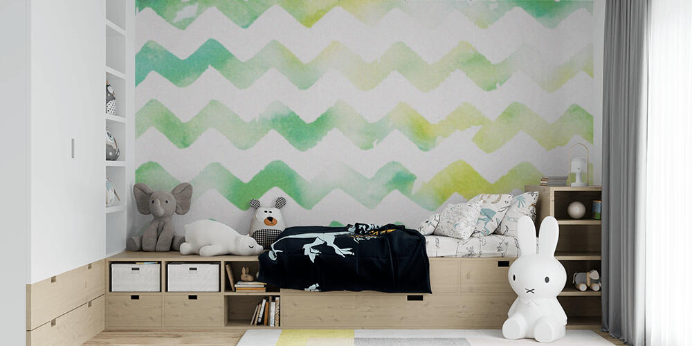 zigzag white and green watercolor background, Bambini