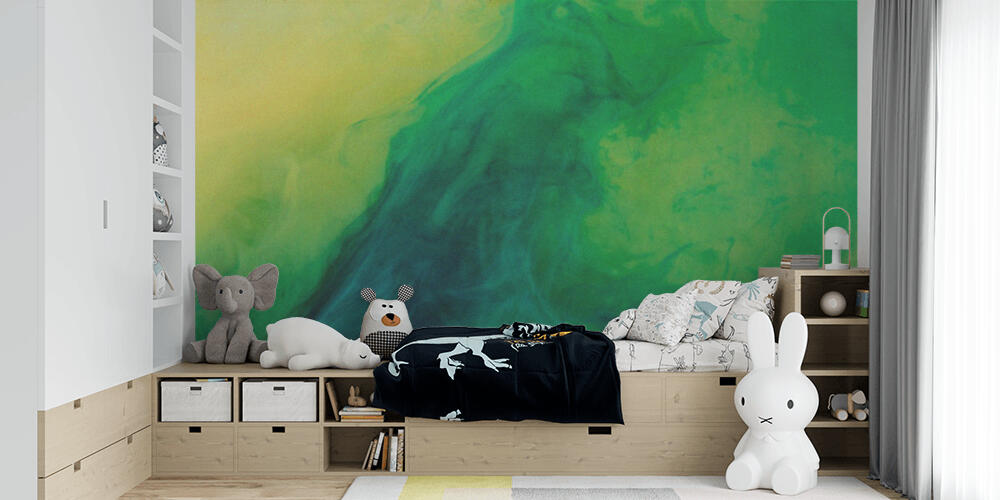 artistic background with green paint flowing in water, Bambini