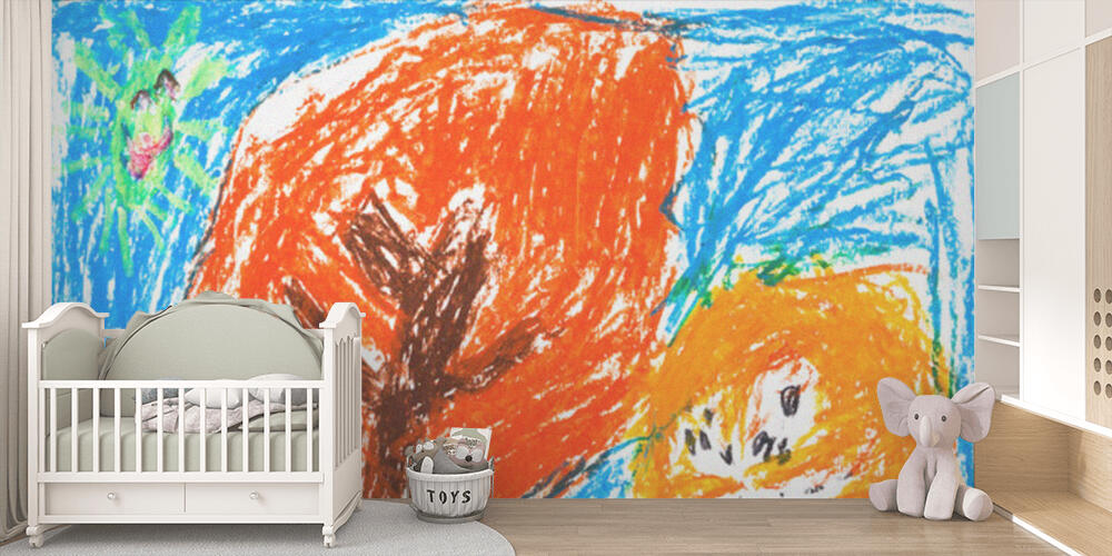 child's drawing - orange autumn trees, Bambini