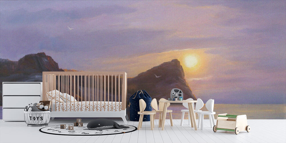 Original oil painting of sea and beach on canvas, Bambini