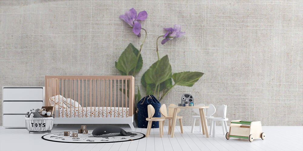 Viola reichenbachiana flower on rustic linen cloth background, Bambini