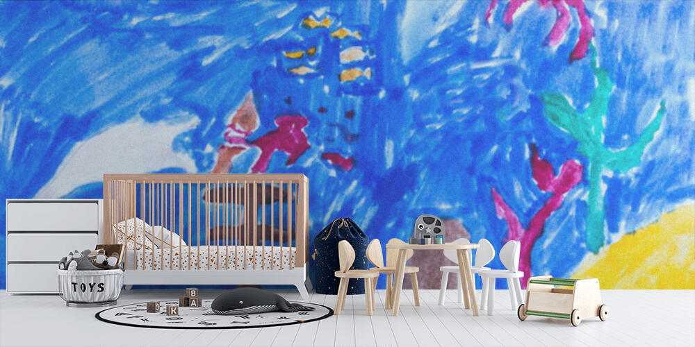 Children's drawing with paints - a ship on the seabed, Bambini