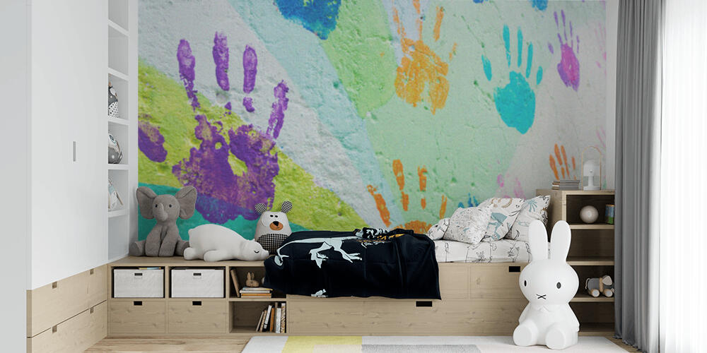 background made from color handprints of kids, Bambini