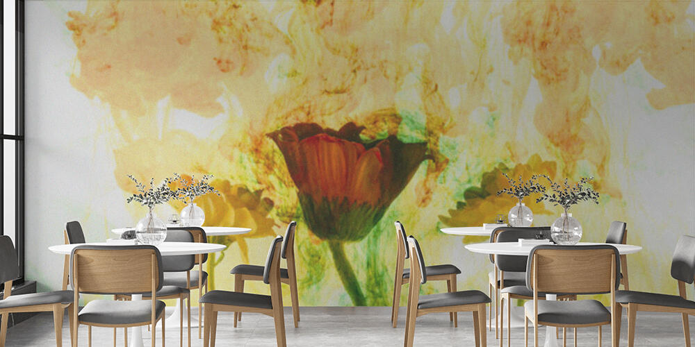 close up view of flowers and yellow paint splashes, Bar e Ristoranti