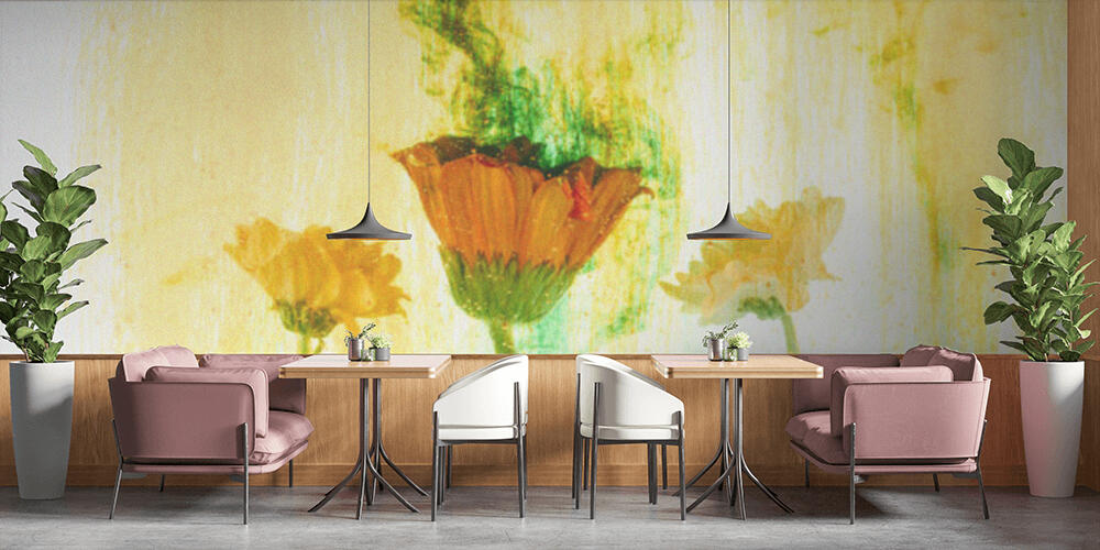 close up view of flowers and yellow paint splashes, Bar e Ristoranti