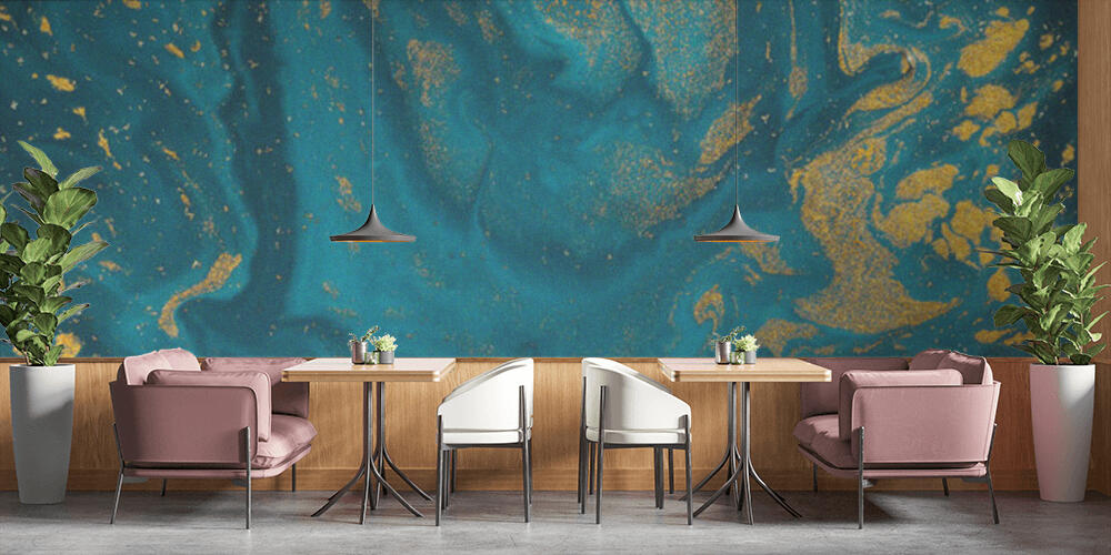 Abstract blue paint background with golden glitter powder, Bar e Ristoranti
