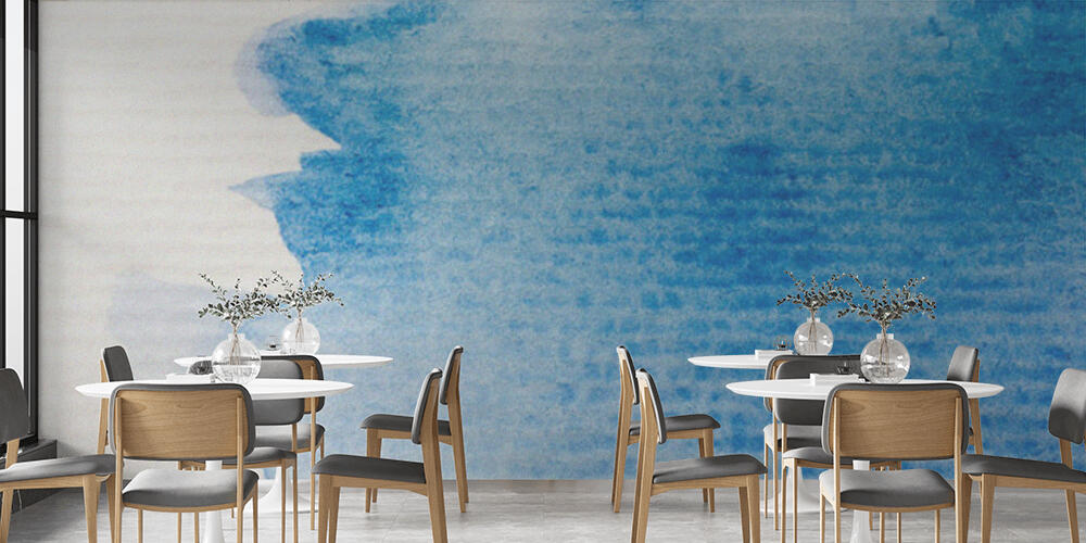 close up view of blue watercolor paint spill on white textured paper background, Bar e Ristoranti