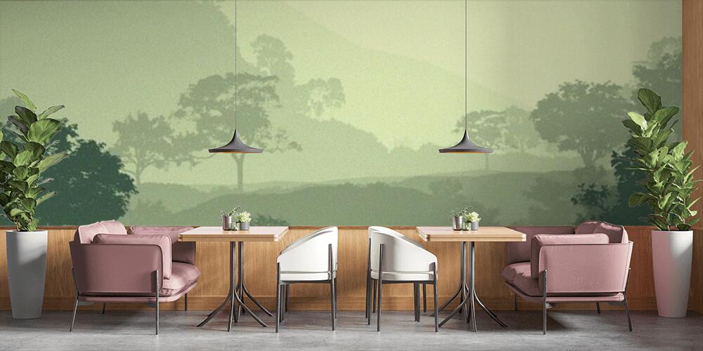 abstract mountains silhouettes with misty woodland trees, Bar e Ristoranti