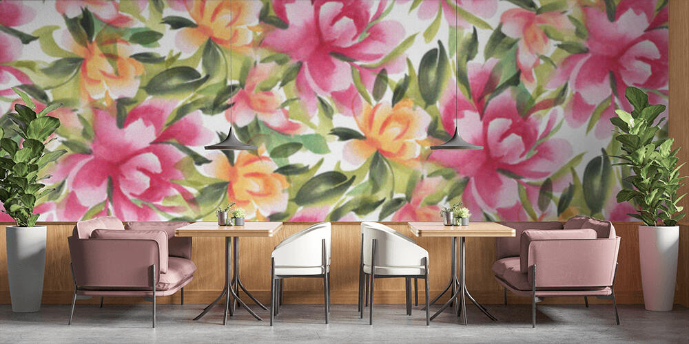 Seamless pattern with watercolor flowers, Bar e Ristoranti