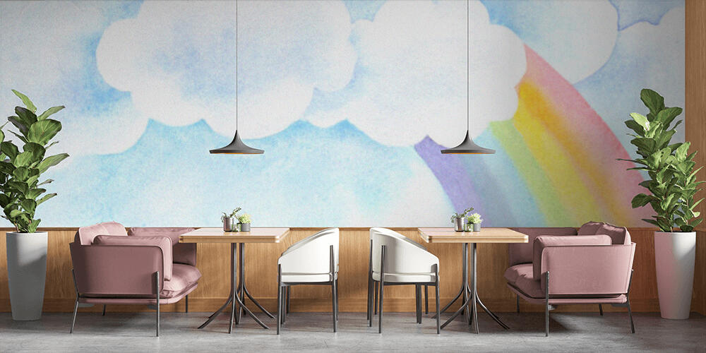 Composition with rainbow and clouds in hand drawn style, Bar e Ristoranti