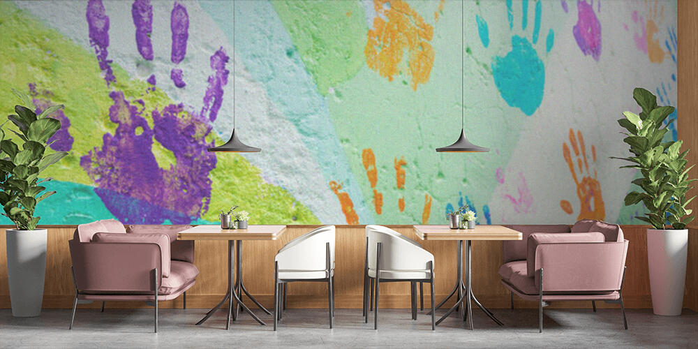 background made from color handprints of kids, Bar e Ristoranti