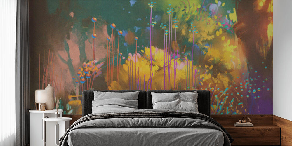 fantasy forest with colorful plants and flowers, Camera da Letto