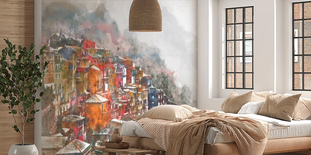 Digital watercolor painting of Manarola, Camera da Letto