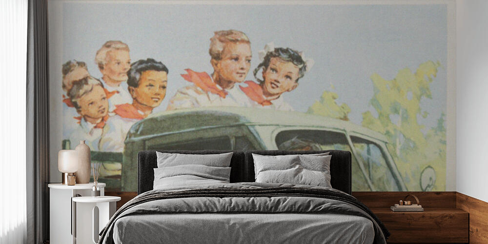 Soviet postcard shows soviet pioneers, Camera da Letto