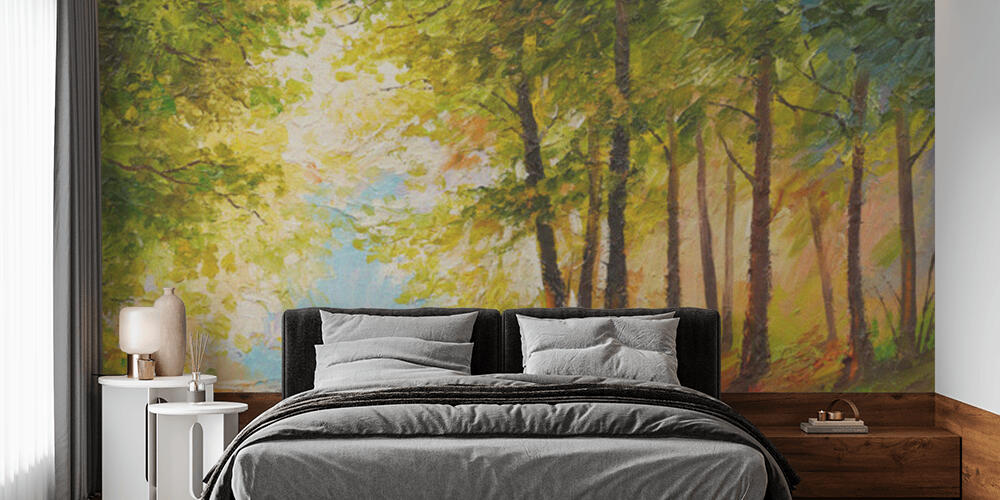 Oil painting landscape - autumn forest near the river, Camera da Letto