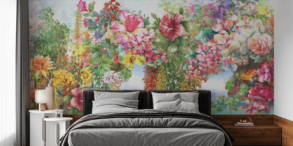 Abstract flowers watercolor painting, Camera da Letto