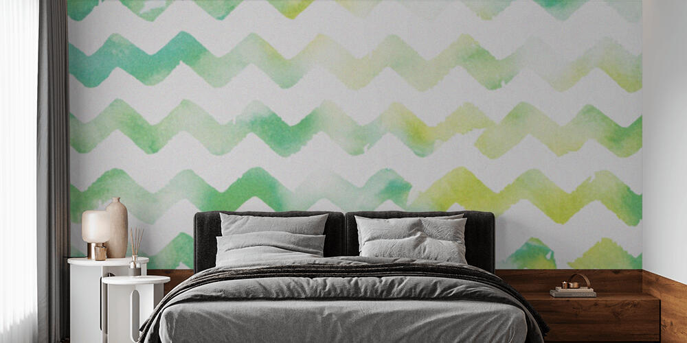 zigzag white and green watercolor background, Camera da Letto