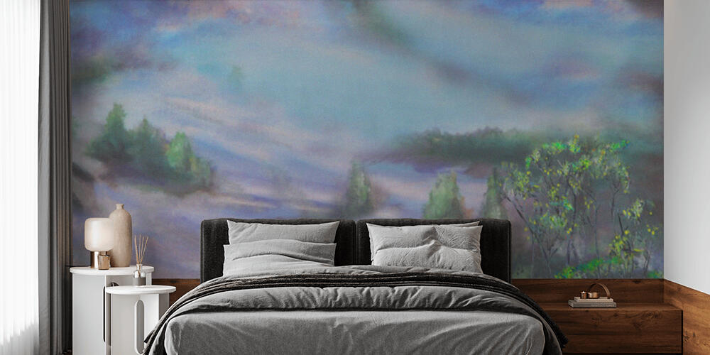 Tranquil night landscape painting, Camera da Letto