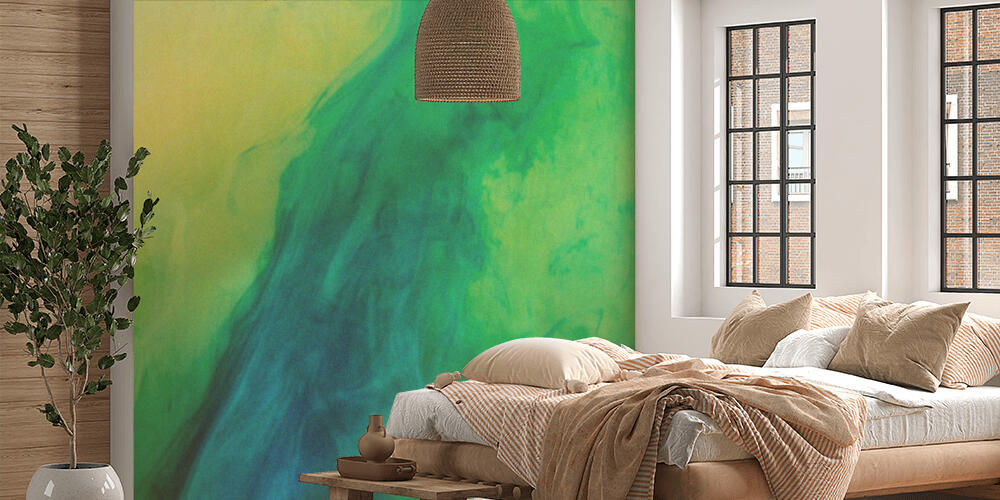 artistic background with green paint flowing in water, Camera da Letto