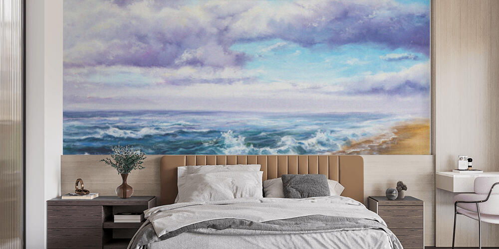 Original oil painting showing waves in  ocean or sea on canvas, Camera da Letto