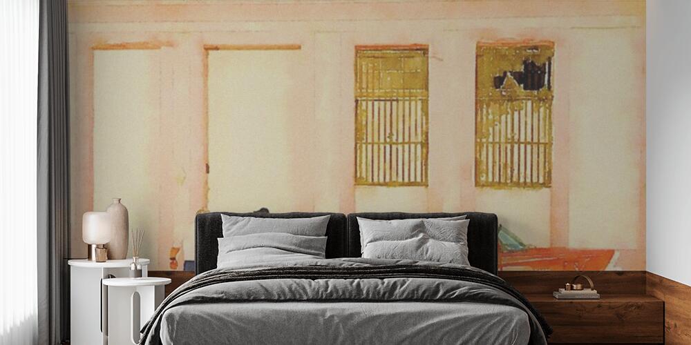 Digital watercolor of red classic american old car with 3 friends talking together in Havana in Cuba, Camera da Letto