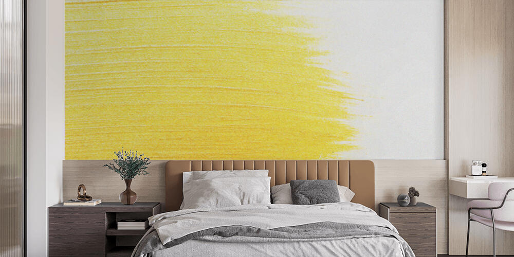 top view of yellow watercolor brushstrokes with on white background, Camera da Letto