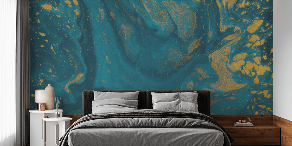 Abstract blue paint background with golden glitter powder, Camera da Letto