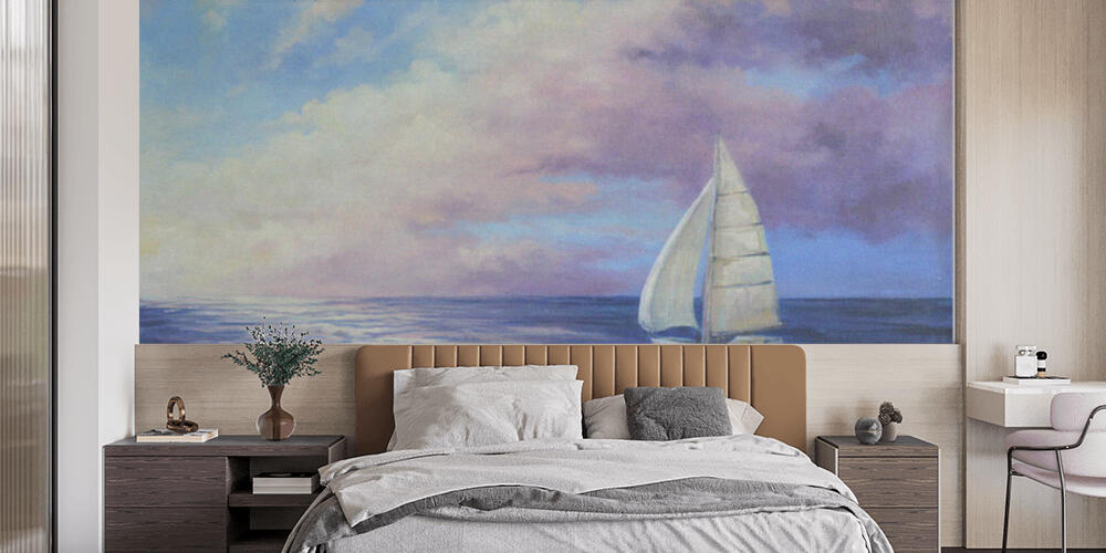 handmade oil painting with a sea landscape at sunset, Camera da Letto